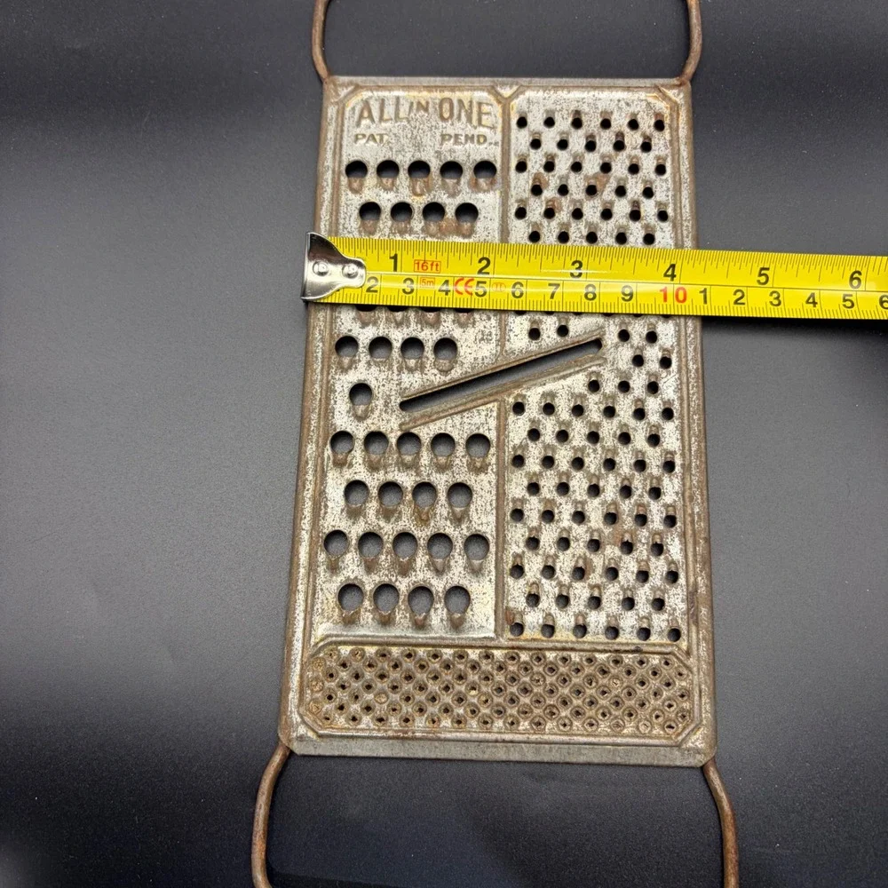 Vintage All-In-One Metal Cheese Grater Slicer Pat Pend Silver Tone Rustic Decor